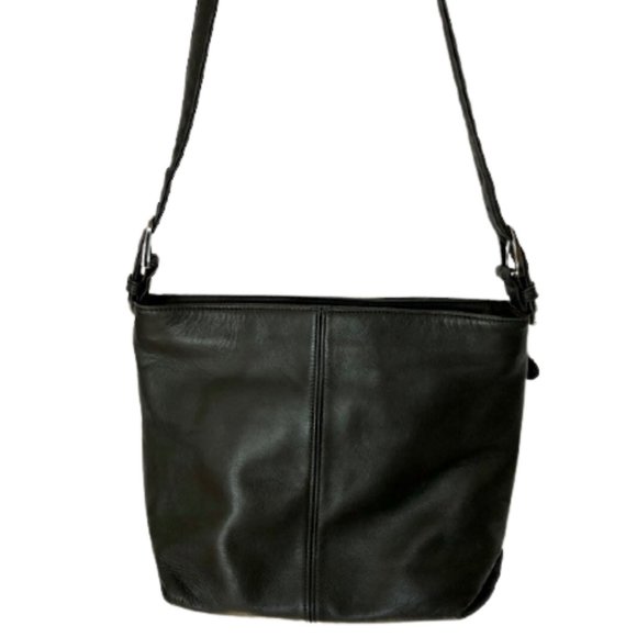 SAS Black Leather Shoulder Bag w/ Pockets - Made in the US - Picture 2 of 10